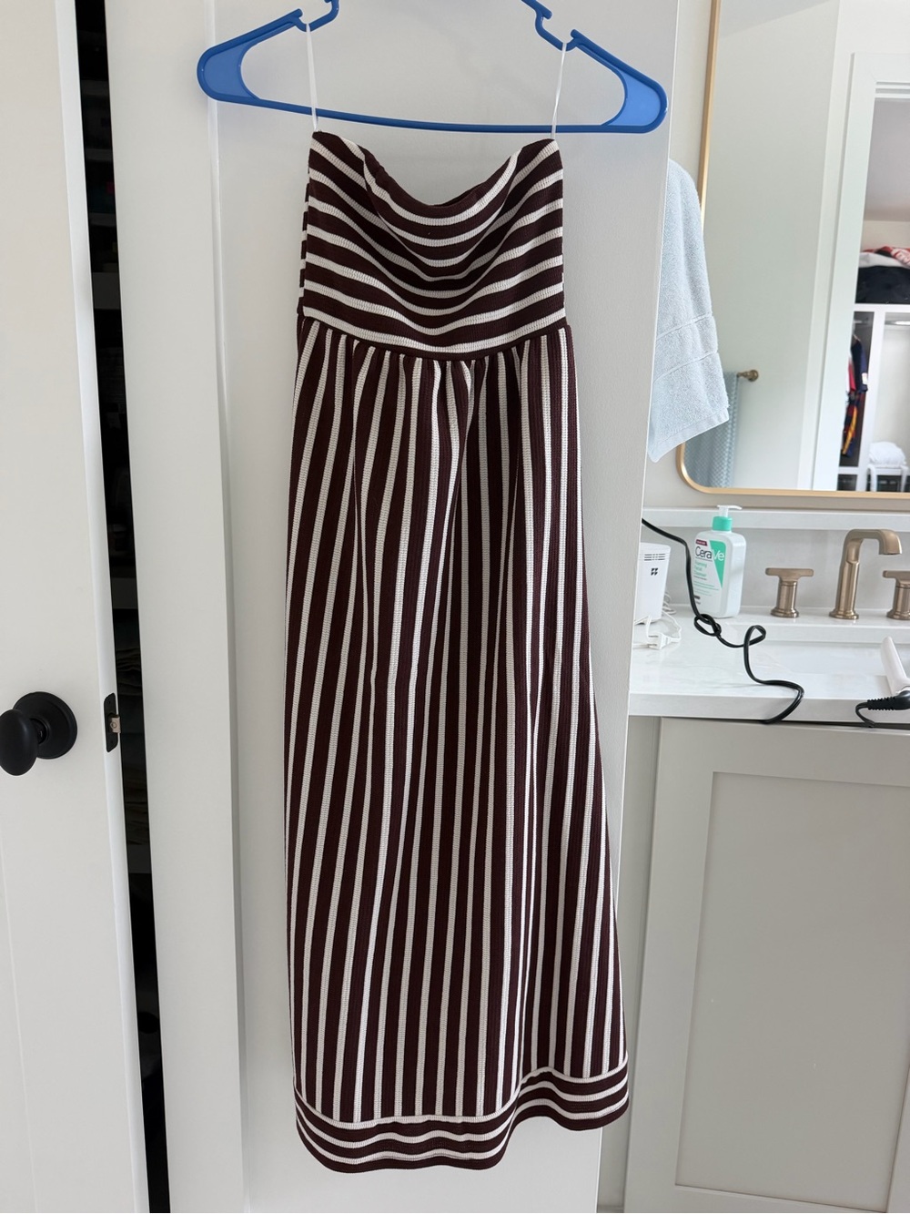Striped Maxi Tube Dress in Brown and White